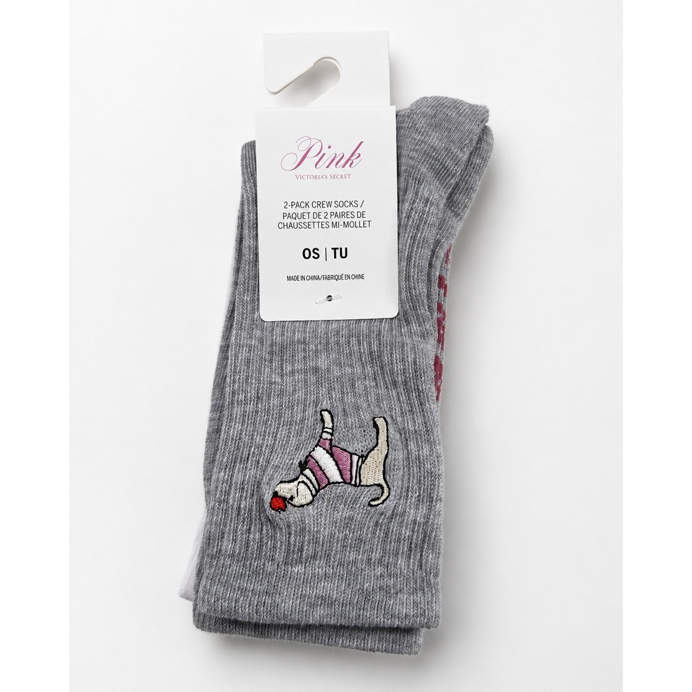 Victoria's Secret PINK Dog Embroidered Crew Socks 2 Pack OS NWT